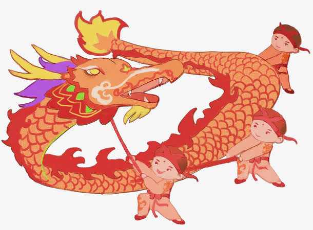 新春舞龙插画素材免抠