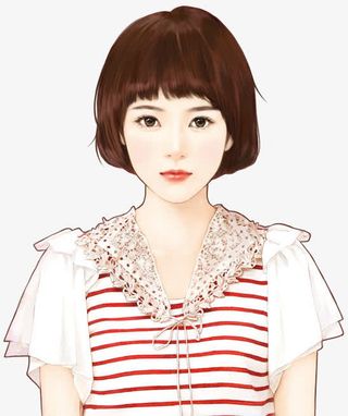手绘短发学生女孩免抠