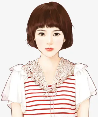 手绘短发学生女孩免抠