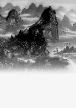 山水水墨画免抠