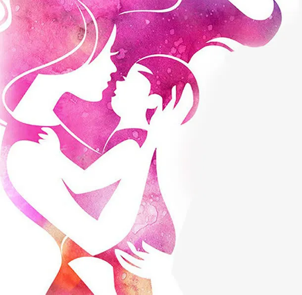 紫色手绘人物母女免抠