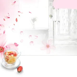 简约粉色花瓣玫瑰花茶PSD分层主图背景高清