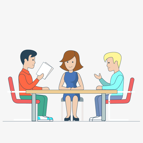讨论问题的三个人卡通图免抠