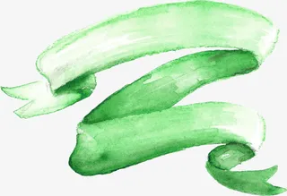 水彩绿色丝带免抠