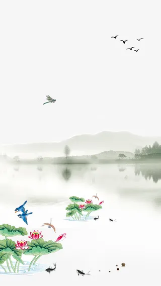 中国风水墨画荷之韵H5海报背景psd下载高清