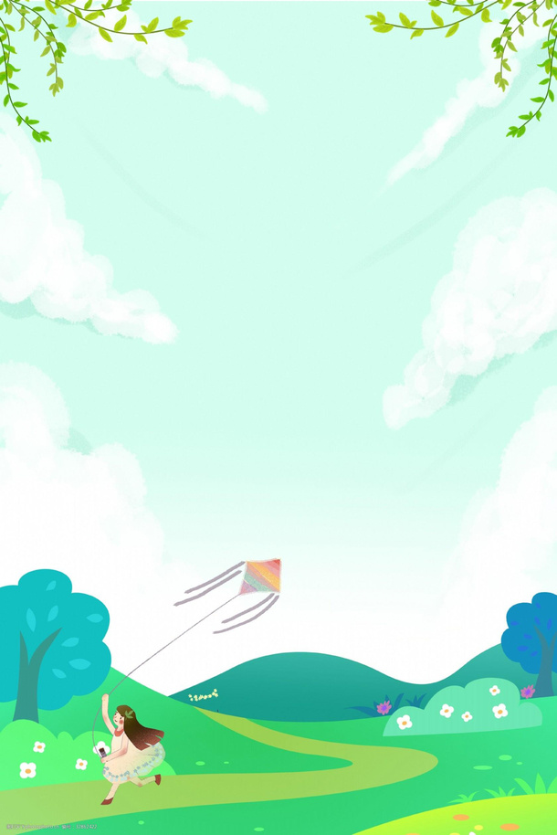 春天清明节风筝小清新背景免抠