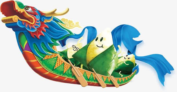 彩色卡通龙舟粽子节日免抠