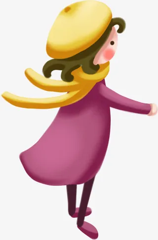 手绘合成人物造型戴围巾的小姑娘免抠