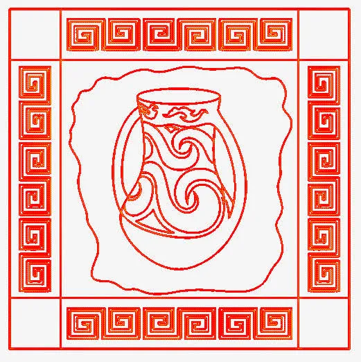 红色花纹剪纸边框装饰免抠