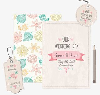 彩绘花朵婚礼邀请卡免抠