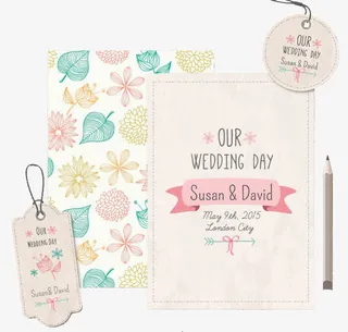 彩绘花朵婚礼邀请卡免抠