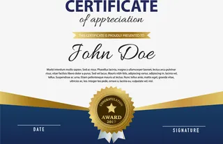 蓝色扁平化商务资格证免抠