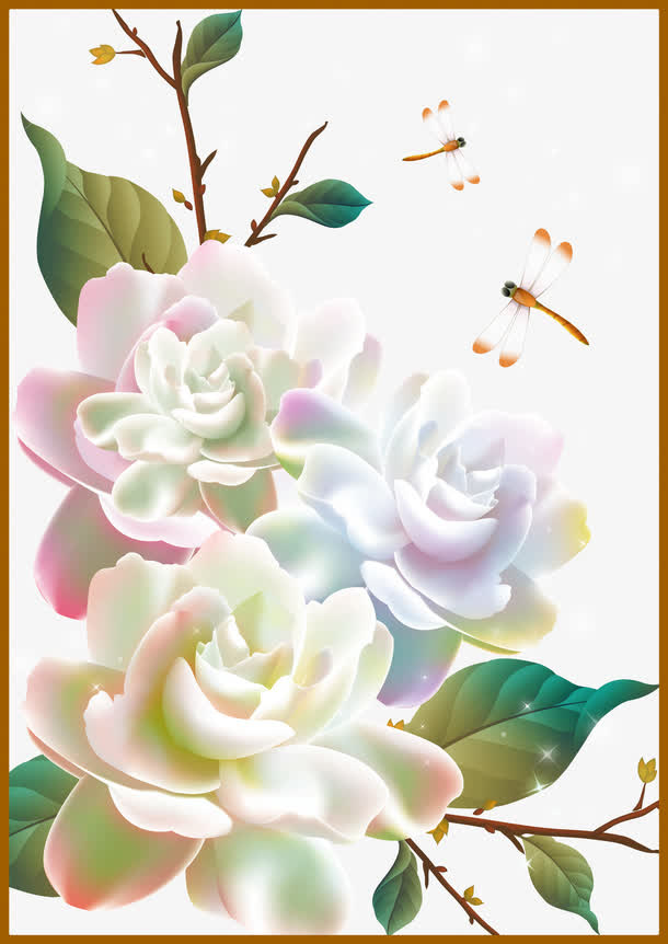 矢量茉莉花和蜻蜓免抠