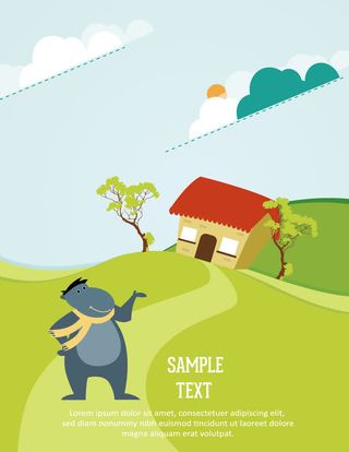 扁平化卡通动物蓝天白云海报免抠