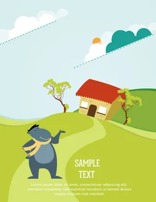 扁平化卡通动物蓝天白云海报免抠