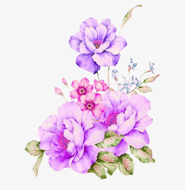 紫色梦幻鲜花装饰图案免抠