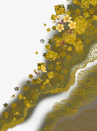 金粉樱花和服花纹免抠