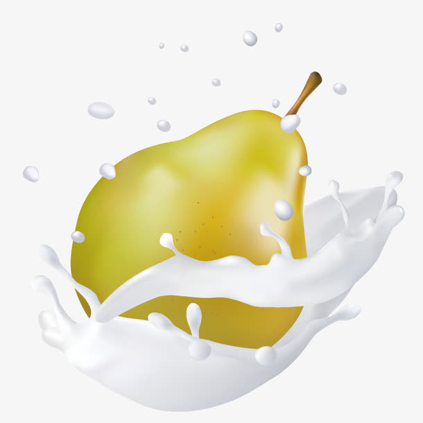 手绘飞溅的青梨牛奶png免抠