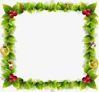 矢量浆果装饰绿叶边框免抠