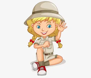 手绘挥手的小女孩免抠