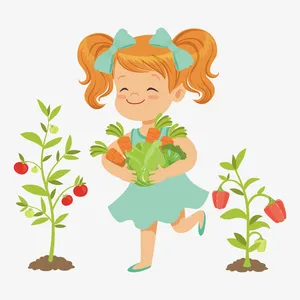 抱着胡萝卜的女孩手绘图免抠