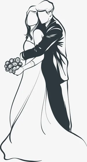 手绘幸福的新郎新娘免抠 手绘幸福的新郎新娘免抠