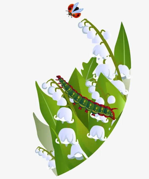 卡通手绘草丛花朵七星瓢虫虫子免抠