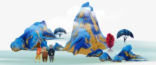 装饰水墨高山风景素材免抠