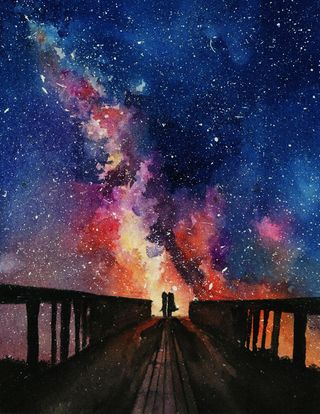 紫色唯美夜空海报背景高清