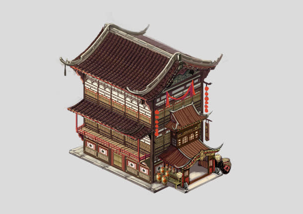 酒楼古代建筑喜庆免抠
