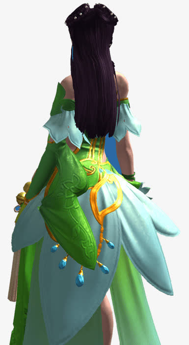 绿衣美女背影手绘古风免抠