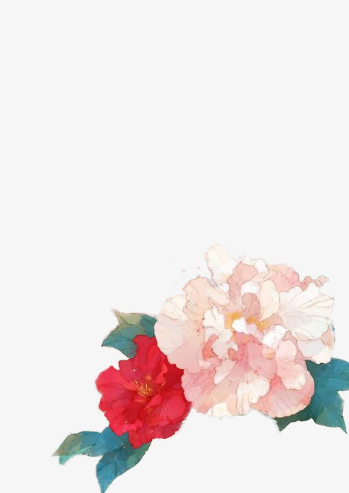 唯美古风水彩芙蓉花免抠