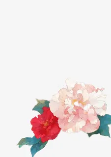 唯美古风水彩芙蓉花免抠