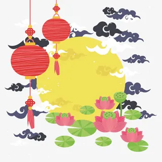 手绘中秋节月亮灯笼免抠