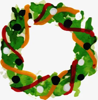 可爱手绘绿色圣诞节花环免抠