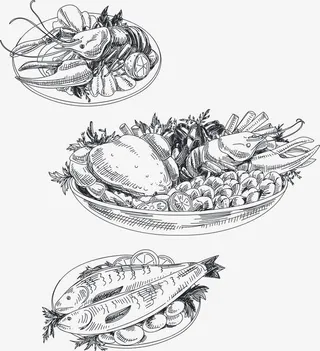 手绘插画海鲜免抠