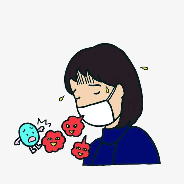 卡通戴口罩辛苦咳嗽冒汗的女孩素免抠