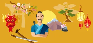 日式武士雪山灯笼武士刀背景高清