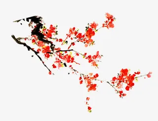红色水墨梅花免抠