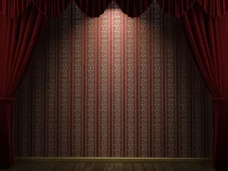 舞台灯光木地板红色大幕免抠
