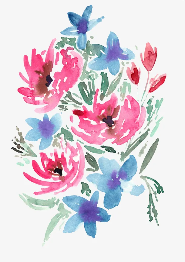水彩鲜艳的花朵免抠