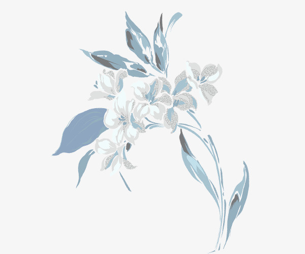 蓝色手绘鲜花免抠