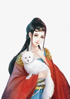 小白狐古风手绘女子免抠