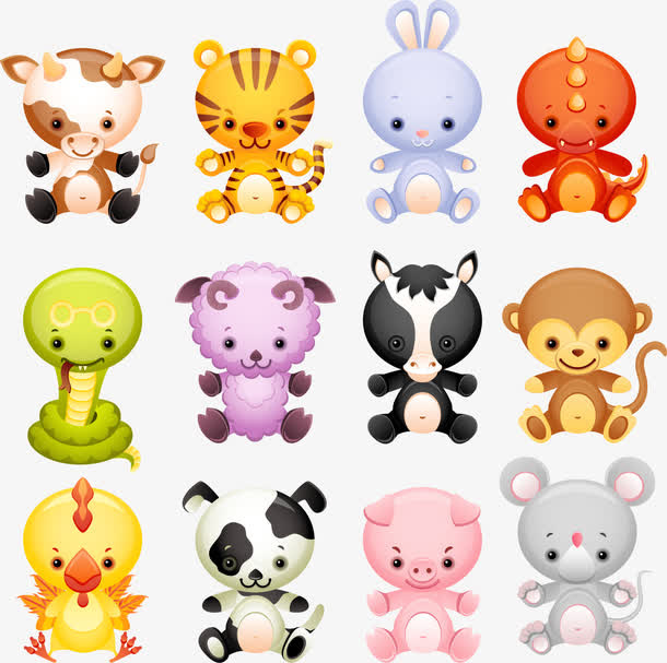 十二生肖卡通矢量手绘免抠