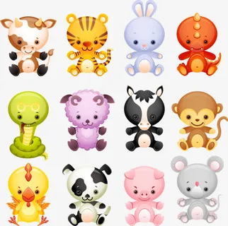 十二生肖卡通矢量手绘免抠