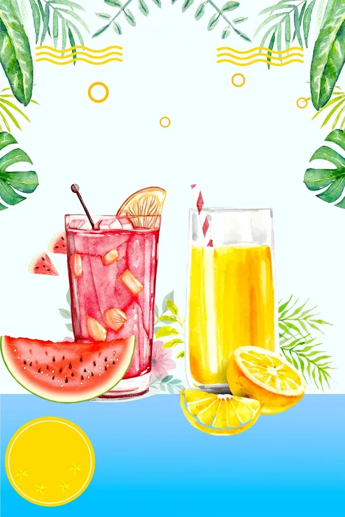 水彩手绘夏季果汁饮品海报背景高清