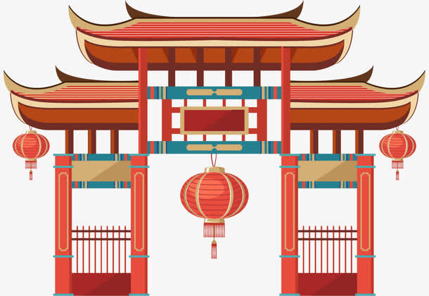 中国风红色大门免抠