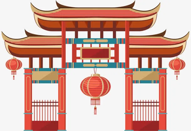 中国风红色大门免抠