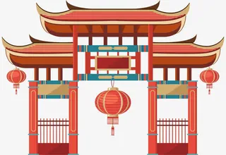 中国风红色大门免抠