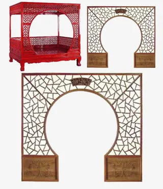 镂空的月洞门古架免抠